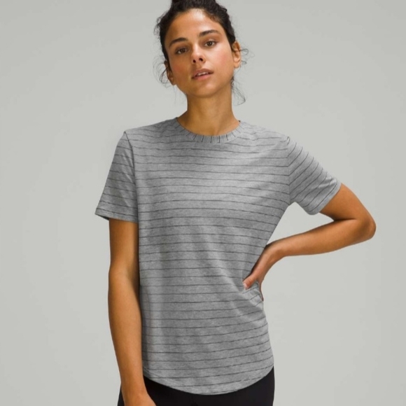 Lululemon Love Crew Short Sleeve T-Shirt Stripe Heathered S / M Grey Black - Picture 1 of 6